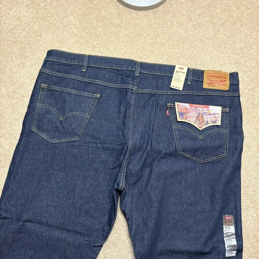 Levis Western Fit Jeans NWT Mens 50x30 Dark Blue Regular Straight Denim Big Tall